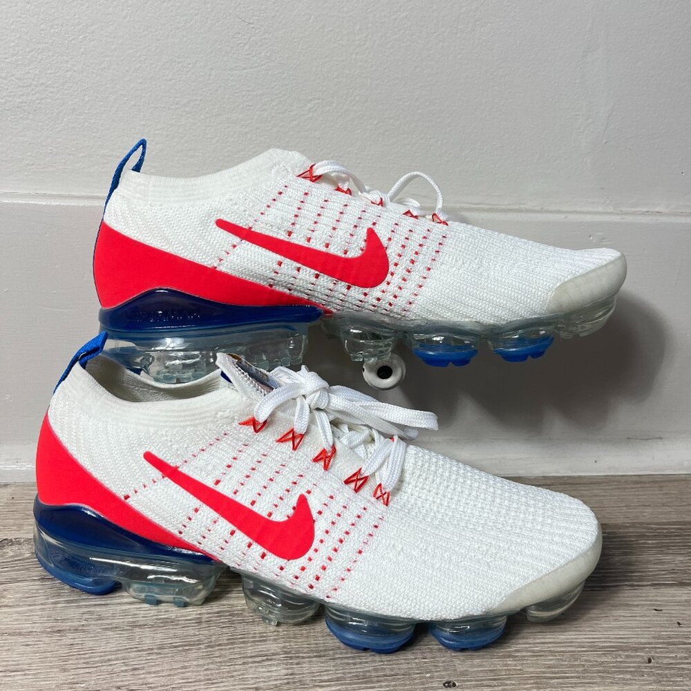 Nike Air VaporMax Flyknit 3 Cushion Sneakers ~ Men's Sz 11 ~ White Blue Red